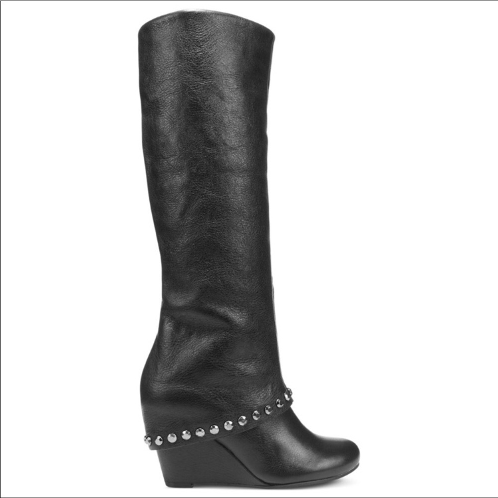 BCBG Walla black leather boots with silver studs